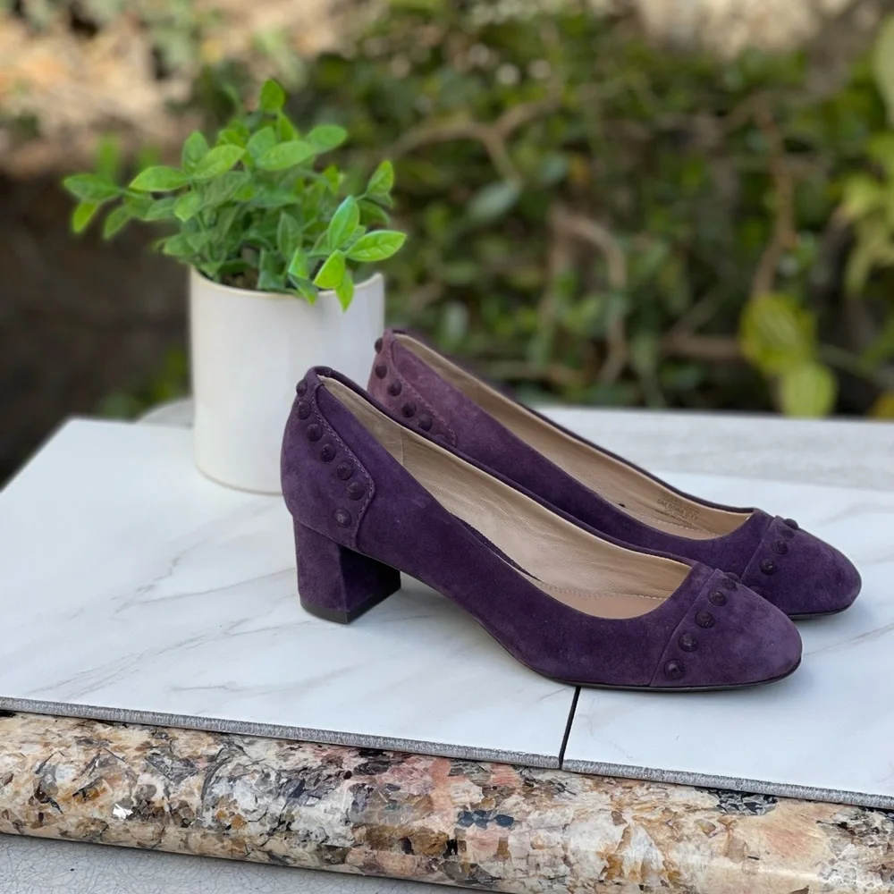 Tory Burch Colt Suede Pump Studded Block Heel Pump Purple Suede Leather Size 5